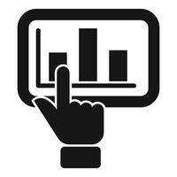 Graphic icon showcasing a finger interacting with a bar chart on a touchscreen display vector