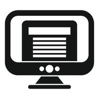 Black and white icon representing a retro computer monitor with screen text lines vector