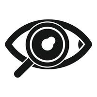 Minimalistic black and white icon representing an eye under a magnifying glass vector