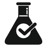 Black and white icon of a chemical flask with a checkmark, symbolizing approved scientific research vector