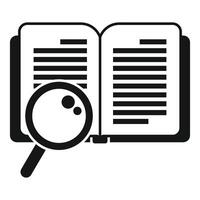 Open book with magnifying glass icon vector