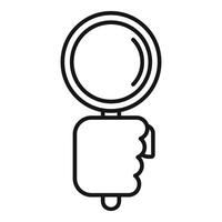 Hand holding magnifying glass line art vector