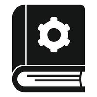 un negro y blanco icono presentando un libro con un engranaje, representando un técnico manual vector