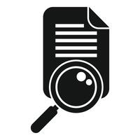 Black and white icon of a magnifying glass over a document, symbolizing search and review vector