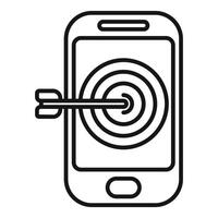 Black and white line art of a smartphone with a bullseye target and an arrow in the center vector