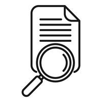 Line art icon of a magnifying glass over a document, representing research or analysis vector