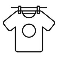 Black and white icon of a tshirt hanging on a clothesline, symbolizing laundry and cleanliness vector