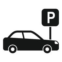 Black car parked next to parking sign icon vector