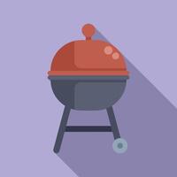 Flat design illustration of a red barbecue grill with a simple shadow on a purple background vector