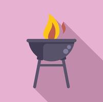 Flat design of a barbecue grill with flames, on a pink background vector