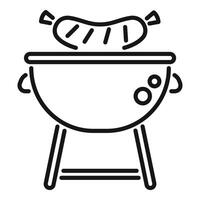 Simple line art icon of a barbecue grill with sausage, suitable for web and print vector