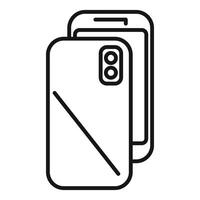 Black and white line icon of a modern smartphone with camera vector