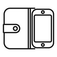 Simple black and white icon illustrating a wallet next to a mobile phone vector