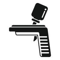 Simplified black and white icon of a handheld barcode scanner over a flat surface vector