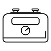 Black and white line art illustration of a classic camera icon with a minimalistic design vector