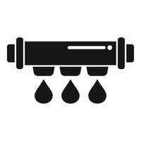 Simplified black icon illustration of a water filter with droplets, isolated on white vector