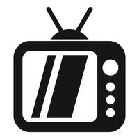 Black and white icon of an oldfashioned television set with antenna vector