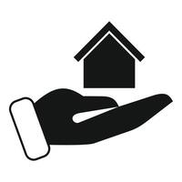 Simple black and white graphic of a hand presenting a house symbol vector