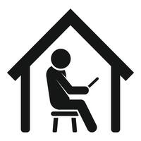 Simplistic icon representing a person working on a laptop inside a house outline vector