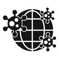 Simplistic black and white icon illustrating viruses covering the globe, representing a worldwide pandemic vector