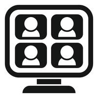 Simplified black and white icon depicting a conference with four participants vector