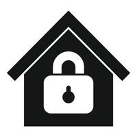 Simple black and white icon representing home security with a padlock vector