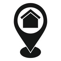 Black and white illustration of a map pin combined with a house symbol vector