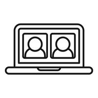 An outline icon depicting a laptop with a call screen vector