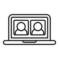 An outline icon depicting a laptop with a call screen vector