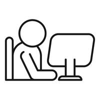 Simple line icon of a person at a computer workstation vector