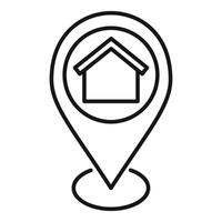 Black and white illustration of a map pin with a house symbol vector