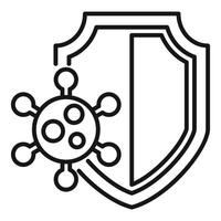 Line art icon representing a shield with a virus symbol, symbolizing antivirus or health safety vector