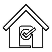 Simple line icon of a house with a check mark, symbolizing approved property or home quality vector