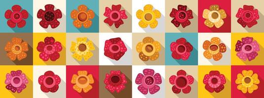 Rafflesia flat icons. A colorful array of flowers in a grid pattern vector