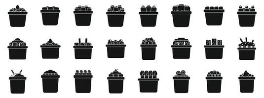 Stir fried ice cream simple icons. A collection of black and white images of various containers, including a basket vector