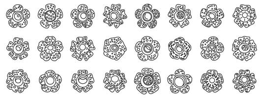 Rafflesia outline icons. A row of flowers with different shapes and sizes vector