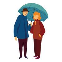 illustration of a couple standing together under a blue umbrella vector