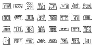 Hydro power station dam outline icon. A collection of buildings in various styles and sizes vector