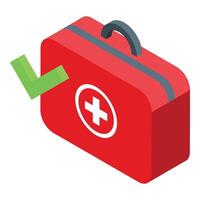 Isometric first aid kit with check mark vector