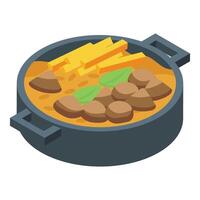 Delicious veggie stew in cast iron pot illustration vector