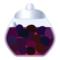 Digital illustration of a transparent candy jar filled with multicolored round candies vector