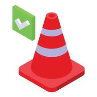 Isometric traffic cone with checkmark symbol vector