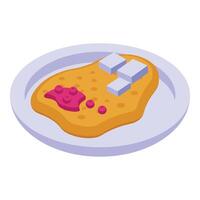 Colorful isometric illustration of pancakes with syrup and butter on a plate vector