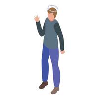 Isometric man in casual clothing standing and waving hello on a white background vector