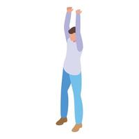 Isometric man stretching arms upward vector