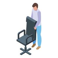 Isometric man standing next to office chair vector