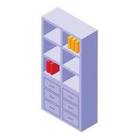 Isometric bookshelf with colorful books vector