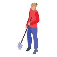 Isometric woman holding a shovel vector