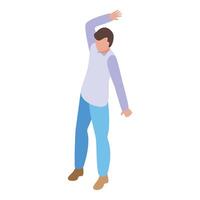 Isometric man stretching arm upwards vector