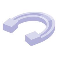 isometric illustration of a glossy purple arrow curving upwards on a white background vector